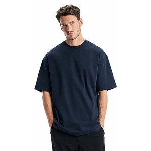 เสื้อยืดคอกลมแขนสั้นทรงโอเวอร์ไซส์สีกรมท่าคุณภาพสูงสำหรับผู้ชาย ผ้าฝ้าย 100% สีพื้น เหมาะสำหรับใส่ลำลองกลางแจ้ง ดีไซน์เรียบง่าย - Product Image 1