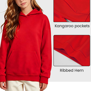 เสื้อฮู้ดเด็กผู้หญิงสีแดงผ้าฝ้ายทรงโอเวอร์ไซส์สำหรับใส่ไปโรงเรียนหรือใส่ในชีวิตประจำวัน - Product Image 4