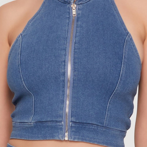 Nueva Llegada: Camisetas sin Mangas de Algodón Ecológico Transpirable para Mujer, Cuello Redondo, Cierre Frontal con Cremallera - Product Image 5