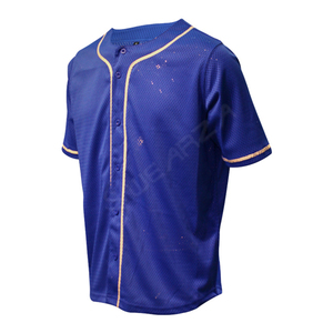 Maillot de baseball personnalisé en polyester 100 %, vêtement de sport, couleur violet avec rayures blanches. - Product Image 1