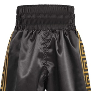 Pantalones Cortos de Boxeo de Satén Negro Premium con Franja Lateral Dorada con Diseño Griego - Pantalones Profesionales de Muay Thai y Kickboxing para Hombre/Mujer - Product Image 5
