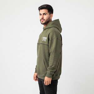 Sudadera con Capucha Oversize para Hombre, Estilo Urbano, Hombros Caídos, Logotipo Personalizado, Venta al por Mayor, Alta Calidad, Color Verde Oliva, Sudadera Moderna para Hombre - Product Image 4