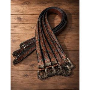 Cinturón de Cuero Genuino de Vaca en Tendencia con Hebilla de Aleación Estilo Western, Diseño Estampado Casual y Duradero, Estilo Texturizado Marrón y Negro - Product Image 6