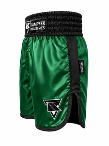 Shorts de boxe de haute qualité pour hommes, en satin vert, séchage rapide, vêtements d'arts martiaux, logo sur le devant, coupe classique, shorts de boxe avec service OEM - Product Image 5