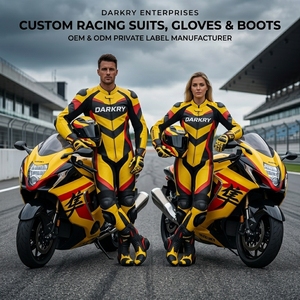 Combinaison de course moto en cuir imprimée sur mesure, équipement de moto OEM, bottes et gants de piste, séchage rapide, protection unisexe, vente en gros - Product Image 5