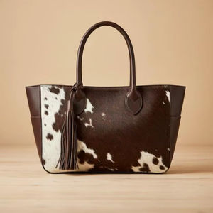 Bolso Tote de Cuero Genuino de Primera Calidad con Pelo, Bolso de Moda para Mujer, Bolso de Compras con Cierre de Cremallera, Portátil LHTB-0028 - Product Image 1