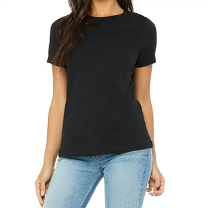 T-shirts pour femmes gris chiné, manches courtes, poignets retroussés, mélange coton-polyester, légers, aérés, décontractés, vente en gros - Product Image 2