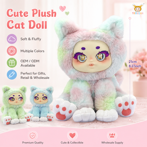 TUSALMO Simpatici Giocattoli di Peluche a Forma di Gatto da 21CM Personalizzabili per Bambini, Bambola Animale all'Ingrosso, Morbida Bambola di Peluche a Forma di Gatto Cartone Animato con Grandi Occhi in Cotone PP, OEM ODM - Product Image 1