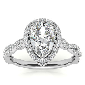Élégante bague de fiançailles en or 18 carats avec diamant de laboratoire en forme de poire, halo torsadé, pour femmes et jeunes filles, à porter lors de fêtes de mariage - Product Image 1