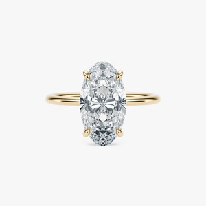 Anillo de Compromiso Solitario Roy Diamond de Lujo en Oro Amarillo de 14K con Diamante Ovalado Cultivado en Laboratorio, Engastado con Puntas, para Mujer, Personalizado, 4 GM - Product Image 1