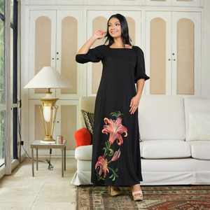 Elegante Vestido Largo Negro de Rayón para Mujer - Product Image 1