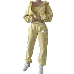 Conjunto Deportivo Personalizado con Logotipo Bordado para Mujer, Pantalones Cargo de Dos Piezas y Sudadera con Capucha de Forro Polar, con Múltiples Bolsillos - Product Image 5