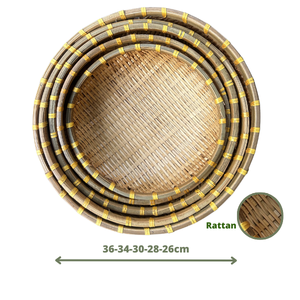 Juego de 5 bandejas ecológicas hechas a mano de ratán y bambú ahumado para servir frutos secos y alimentos, de diferentes tamaños, aptas para uso alimentario, Vietnam OEM/ODM - Product Image 2