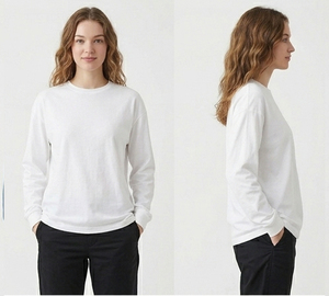 T-shirt unisexe à manches longues col rond 100 % coton, décontracté, uni, en jersey, coupe oversize - Product Image 6