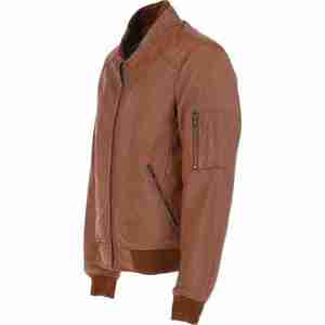 Men's <b>Brown</b> Genuine <b>Leather</b> Bomber <b>Jacket</b> Stand Collar Zipper Closure Slim Fit Moto Style Autumn Wear - Product Image 4