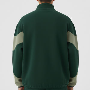 Sudadera con cremallera de forro polar 100% algodón, gruesa, con paneles de bloques de color, bordado con apliques, ecológica, extragrande, para invierno, al por mayor - Product Image 2