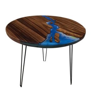 Hot Selling <b>Small</b> Size Blue Epoxy Resin River Round Wooden Coffee Table Top Unique Handmade Table Top - Product Image 6