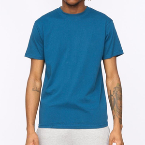 Camiseta de algodón para hombre, azul sólido, manga corta, cuello redondo, corte regular, estilo casual de punto. - Product Image 1
