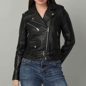 Women's Genuine <b>Leather</b> <b>Biker</b> <b>Jacket</b> Coated Letter Pattern Premium Slim Fit Breathable Windproof Customizable Wholesale - Product Image 2