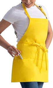 Delantal de algodón amarillo con bolsillos, cierre con lazo de tela tejida, para restaurante, bar, uniforme para el personal de servicio, para mujer - Product Image 3