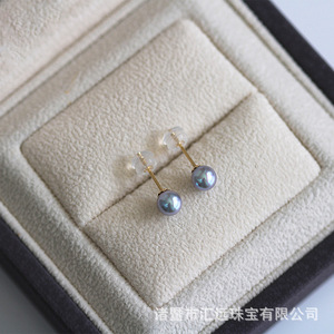 Boucles d'oreilles en perles d'eau de mer naturelles de 4-5 mm avec or 18 carats, rondes, à forte luminosité, style simple et cool, boîte cadeau incluse - Product Image 4