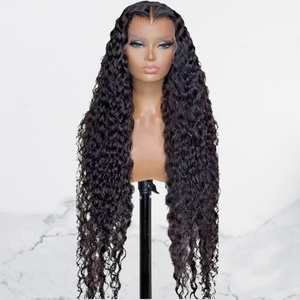 Long Deep Wave 250% Density Human Hair <b>Wigs</b> | <b>Full</b> Thick <b>Lace</b> Front Glueless <b>Wig</b> Natural Black - Product Image 1