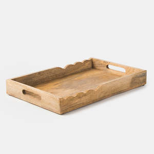 Bandeja de almacenamiento moderna de madera, forma rectangular, con incrustaciones de resina azul, acabado barnizado, para uso en mesa, bandeja de servicio premium. - Product Image 4