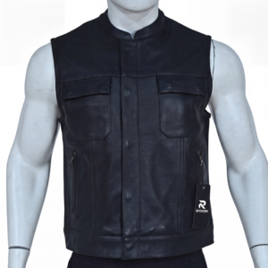 เสื้อกั๊กมอเตอร์ไซค์ผู้ชาย SOA พรีเมียม ทำจากผ้าขนสัตว์/วิสโคส กันน้ำ กันลม มีกระเป๋าหลายช่อง สไตล์คลับ สำหรับนักขี่มอเตอร์ไซค์ ซิปโลหะด้านหน้า - Product Image 2