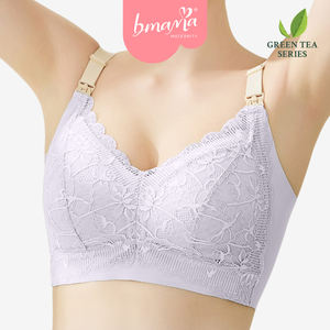 XL Cup Everyday Antibacterial Solid Maternity Nursing Bra 2-Tone Green Tea Lace Wire-Free Padded Plus Size Panties <b>Set</b> - Product Image 6