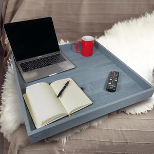 Bandeja otomana cuadrada de madera con almohadillas de fieltro para servir aperitivos de café o desayuno Bandeja decorativa Vintage para uso en sofá o mesa - Product Image 5