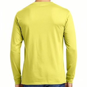 <b>Men</b> Long Sleeve T Shirt 100% Cotton Crew Neck Knitted Solid Yellow Casual Tee Regular Fit - Product Image 6