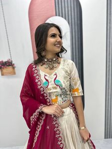 New Indian Traditional Pure <b>Tissue</b> Silk with Heavy Thread and Sequence Work Lehenga Choli for <b>Wedding</b> Season for Women Wear - Product Image 6