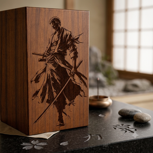Urna Funeraria Ecológica de Madera con Diseño de Guerrero para Cenizas de Cremación Humana, Decoración Funeraria Budista, Capacidad de 200 Pulgadas Cúbicas - Product Image 4