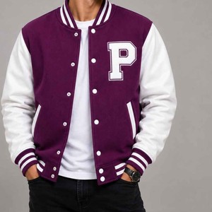<b>Men</b> varisty jacket <b>Purple</b> White Letter P Varsity Jacket <b>Men</b> Preppy Style Button Front Regular Fit Autumn Wear <b>men</b> varisty jacket - Product Image 5