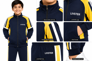 Conjunto Deportivo Livster para Niños, Chaqueta con Cierre Completo y Pantalones Deportivos en Azul Marino y Amarillo, para Entrenamiento - Product Image 4