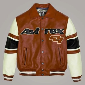 Avirex Brown <b>Sheepskin</b> Leather Flight Bomber <b>Jacket</b> for Men - Product Image 1