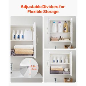 2-Tier Adjustable Shelf Wall-Mounted Hanging Cabinet <b>for</b> <b>Kitchen</b> <b>Storage</b> 2-Door Cupboard Adjustable Shelf <b>for</b> Laundry Room Use - Product Image 3