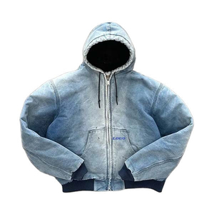 Sudadera con Capucha de Mezclilla Lavada, Estilo Oversize con Cierre, para Hombre, Color Sólido, Informal, de Algodón, Estilo Urbano, Otoñal - Product Image 6