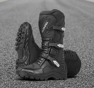 Botas de moto para hombre, negras, parte superior de PU, suela de goma, a media pantorrilla, con hebilla y correa, impermeables, transpirables, para todas las estaciones - Product Image 3