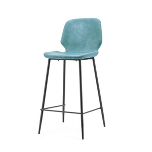 Tabouret de bar moderne en velours avec structure métallique, couleur turquoise douce, design contemporain pour bar à domicile, villa et usage commercial - Product Image 1