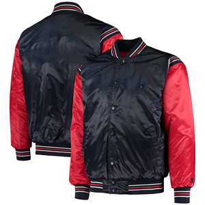 Veste universitaire pour homme, couleur marine et rouge, col rabattu, fermeture à boutons, doublure en satin, style preppy, vêtement d'automne - Product Image 3