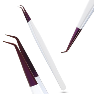 Pinzas de Precisión para Extensión de Pestañas con Mango Blanco y Puntas Púrpuras, Curvas y Rectas de 45/90 Grados - Product Image 1