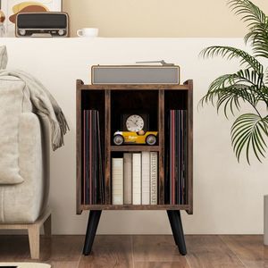 Vinyl Record Storage Turntable <b>Stand</b> with 4 Open Shelves for <b>CD</b> Rack Organization - Product Image 3