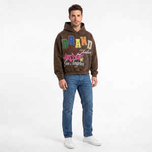 Sweat à capuche surdimensionné pour homme Custom Brand Studios Art Dept Los Angeles 24, style streetwear, en molleton de coton, avec masque de ski imprimé et logo frontal - Product Image 4