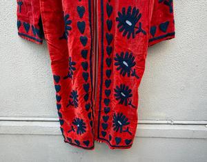 Red Embroidered Breathable Velvet <b>Quilted</b> Bomber <b>Jacket</b> Floral Heart <b>Pattern</b> Knitted Outerwear for Autumn Winter Gift for Her - Product Image 5