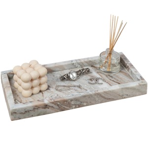 Plateau décoratif rectangulaire noir avec poignées dorées, design géométrique minimaliste, en métal, emballage individuel pour Diwali - Product Image 1