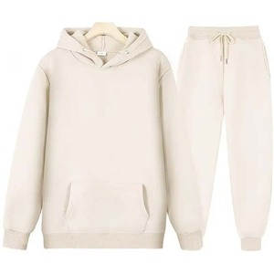 Unisex <b>Purple</b> Hooded Tracksuit Solid Color Casual Full Length Cotton Sweatshirt and Drawstring Pants Autumn Wear - Product Image 4