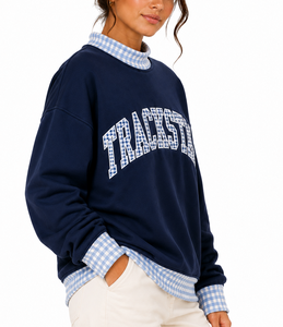 Sudadera de Manga Larga con Cuello Alto para Mujer, Diseño OEM ODM, Apliques de Letras Personalizadas, Patchwork, Contraste de Puntos, Ropa Casual - Product Image 4