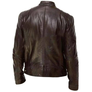 Standing Collar <b>Punk</b> Leather <b>Jacket</b> for Men Winter Business Zipper Leather <b>Jacket</b> Winter Black Racing Leather <b>jacket</b> for men - Product Image 2