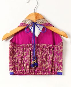 Ensemble de vêtements ethniques traditionnels pour filles, haut en brocart à col halter avec pantalon dhoti, tenue de fête pour enfants, vêtements de créateur - Product Image 3